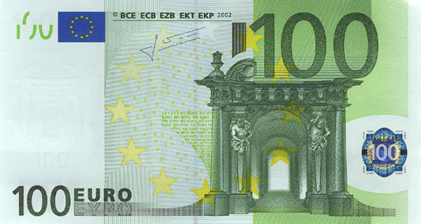 Купюра 100 евро, лицо