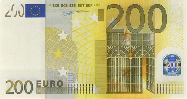 Купюра 200 евро, лицо