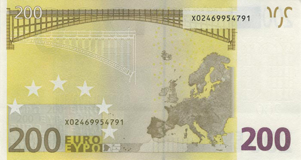 Банкнота 200 евро, оборот