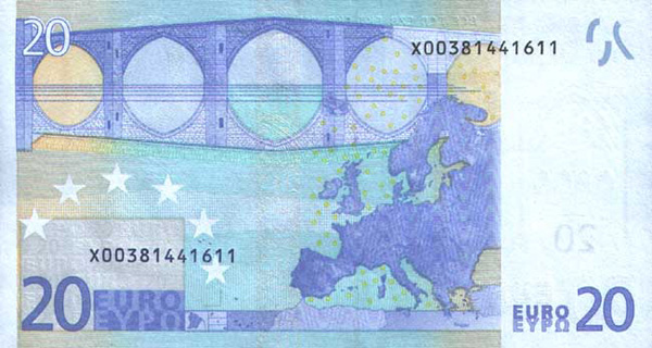 Банкнота 20 евро, оборот