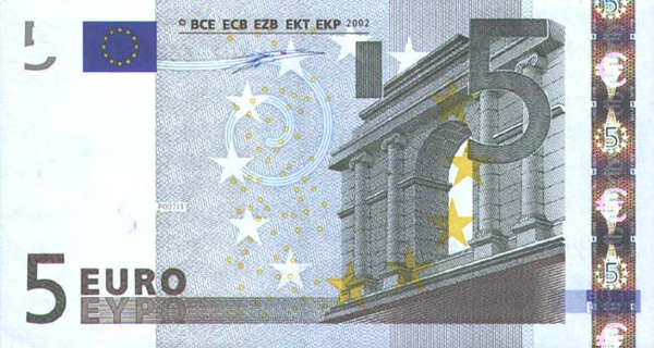 Купюра 5 евро, лицо