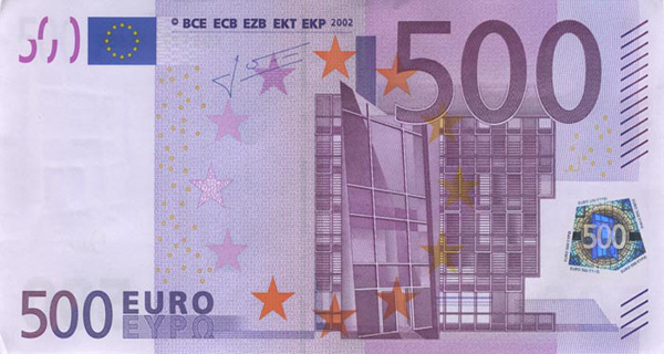 Купюра 500 евро, лицо