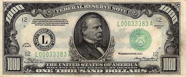 Купюра 1 000 долларов США, лицо