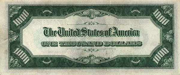 Банкнота 1 000 долларов США, оборот