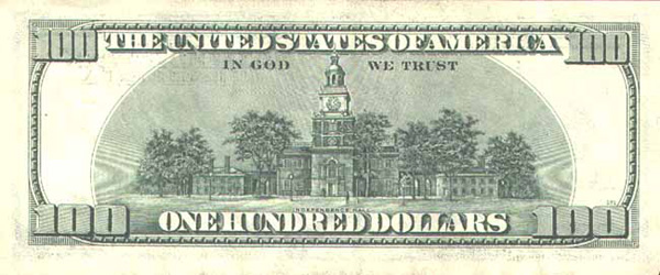 Банкнота 100 долларов США, оборот