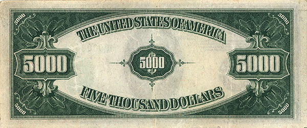 Банкнота 5 000 долларов США, оборот