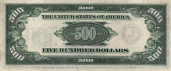 Банкнота 500 долларов США, оборот