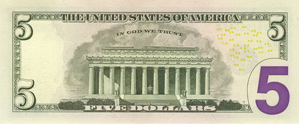 Банкнота 5 долларов США, оборот